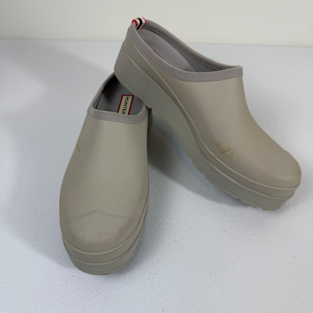 Hunter Play Clog Zinc Grey Waterproof Rubber Platform WFF1002RMA Womens 10